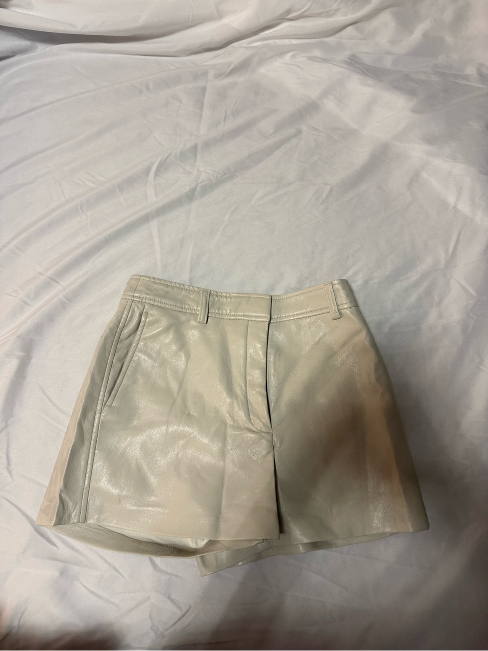 Aritzia Cream High-Waist Leather-Look Shorts